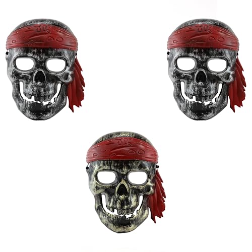 Kinder Piratenmaske - 3 Stück - Kunststoff Piraten Schädel Maske mit Bandana Design in 2 verschiedenen Farben - Jungen Mädchen Gruselige Halloween Swashbuckler Kapitän Verkleidung Kostüm Zubehör Kinder Piratenmaske - 3 Stück - Kunststoff Piraten Schädel Maske mit Bandana Design in 2 verschiedenen Farben - Jungen Mädchen Gruselige Halloween Swashbuckler Kapitän Verkleidung Kostüm Zubehör von I LOVE FANCY DRESS