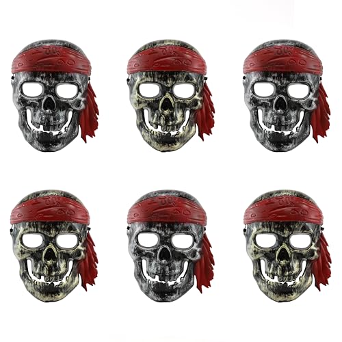 Kinder Piratenmaske - 6 Stück - Kunststoff Piraten Schädel Maske mit Bandana Design in 2 verschiedenen Farben - Jungen Mädchen Gruselige Halloween Swashbuckler Kapitän Verkleidung Kostüm Zubehör von I LOVE FANCY DRESS