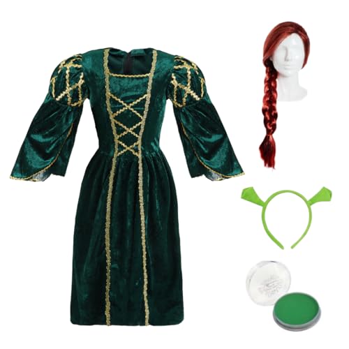 Kinder Prinzessin Oger Kostüm - Grünes Kleid Outfit für Kinder mit lizenzierten Shrek-Ohren, Ingwer-Perücke & grüner Gesichtsfarbe - Märchen-Kostüm für Mädchen & Halloween-Spaß - X-Large Kinder Prinzessin Oger Kostüm - Grünes Kleid Outfit für Kinder mit lizenzierten Shrek-Ohren, Ingwer-Perücke & grüner Gesichtsfarbe - Märchen-Kostüm für Mädchen & Halloween-Spaß - X-Large von I LOVE FANCY DRESS