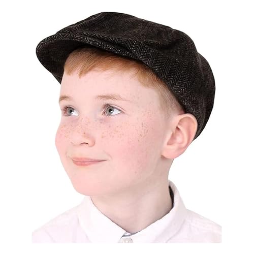 Kinder Schiebermütze Zubehör – 2 Stück – Schwarzer Newsboy Hut mit Fischgrätenmuster – Jungen Mädchen Kinder Viktorianische Schule Spielen Weltbuchtag Kostüm Zubehör von I LOVE FANCY DRESS
