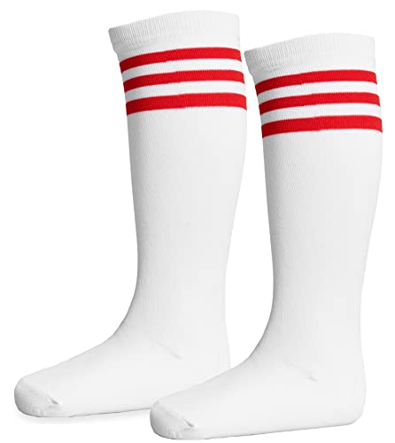 Kinder Sportsocken Kostüm Zubehör – Standard – 2 Paar weiße Socken mit roten Streifen – Kinder Varsity Cheerleader Kostüm Zubehör Kinder Sportsocken Kostüm Zubehör – Standard – 2 Paar weiße Socken mit roten Streifen – Kinder Varsity Cheerleader Kostüm Zubehör von I LOVE FANCY DRESS