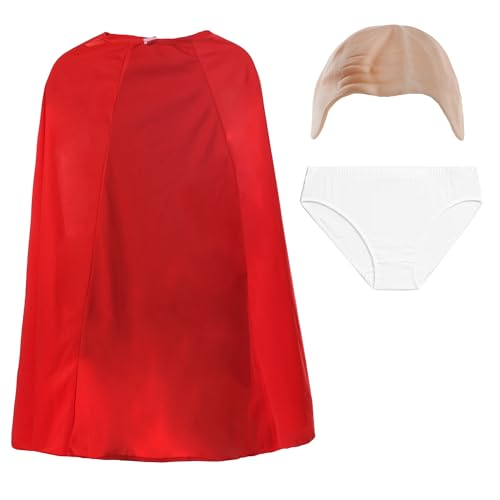 Kinder Unterhose Superhelden Kostüm - Langer roter Umhang mit Klettverschluss - Glatzenmütze & weiße Unterhose - Kinderbuchwoche Welttag Faschingskostüm Kinder Unterhose Superhelden Kostüm - Langer roter Umhang mit Klettverschluss - Glatzenmütze & weiße Unterhose - Kinderbuchwoche Welttag Faschingskostüm von I LOVE FANCY DRESS