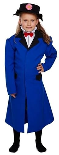 Kindermädchen-Kostüm – blauer Mantel, Hut & Fliege – Kinderkostüm für Welttag des Buches & Partys von I LOVE FANCY DRESS