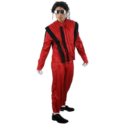 King of Pop Kostüm für Erwachsene, Größe L, rote und schwarze Lederoptik, Jacke und passende Hose, 80er-Jahre-Pop-Musik-Ikone, gruseliges Halloween-Kostüm von I LOVE FANCY DRESS