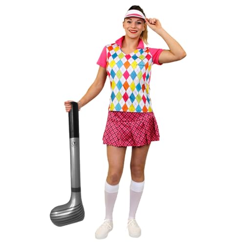Ladiers Fantasie-Kostüm - UK 10/12 - rosa Druck Argyll Top Rock Vordach aufblasbare Golfclub Pub Junggesellinnenabschied Partykleidung Ladiers Fantasie-Kostüm - UK 10/12 - rosa Druck Argyll Top Rock Vordach aufblasbare Golfclub Pub Junggesellinnenabschied Partykleidung von I LOVE FANCY DRESS