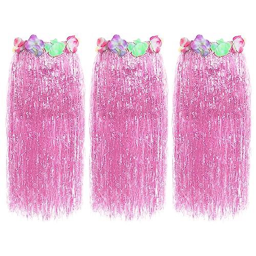 Langer Hawaiianischer Hula-Rock, 80 cm, mit Blumen, Luau-Kostüm, Strandparty-Outfit, 3 Stück von I LOVE FANCY DRESS