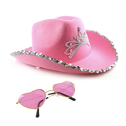 Love Tour Zubehör Set – 3 Stück – Rosa Tiara Cowboyhut und herzförmige Brille – Erwachsene Pop Icon Konzert Kostüm von I LOVE FANCY DRESS