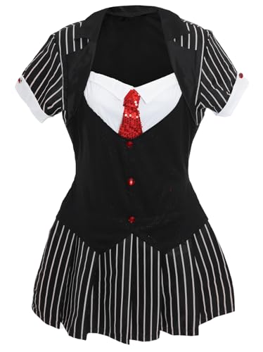 Mädchen 1920er Gangster Kostüm - Nadelstreifenkleid mit Hemd, Weste, Krawatte & roten Knopfdetails - Brüllende Zwanzigerjahre Outfit für Halloween & Fasching (Größe 36-38) von I LOVE FANCY DRESS