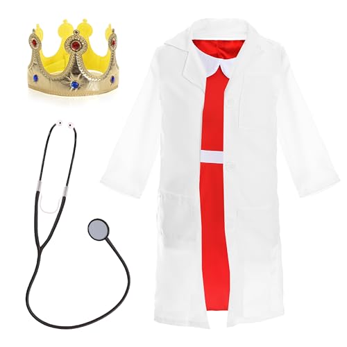 Mädchen Dr. Prinzessin Kostüm – Größe XL – Rotes Kleid mit weißem Kragen, weißem Laborkittel, Kunststoffkrone und gefälschtem Stethoskop – Kinderkostüm Welttag Buchwoche Mädchen Dr. Prinzessin Kostüm – Größe XL – Rotes Kleid mit weißem Kragen, weißem Laborkittel, Kunststoffkrone und gefälschtem Stethoskop – Kinderkostüm Welttag Buchwoche von I LOVE FANCY DRESS