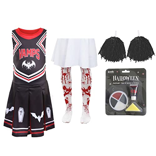 Mädchen Halloween Vampir Cheerleader Groß 10-12 Jahre Schwarz Cheerleader Kleid mit schwarzen Pompons, blutigen Strumpfhosen, Kunstblut und Gesichtsfarbe Mädchen Halloween Vampir Cheerleader Groß 10-12 Jahre Schwarz Cheerleader Kleid mit schwarzen Pompons, blutigen Strumpfhosen, Kunstblut und Gesichtsfarbe von I LOVE FANCY DRESS