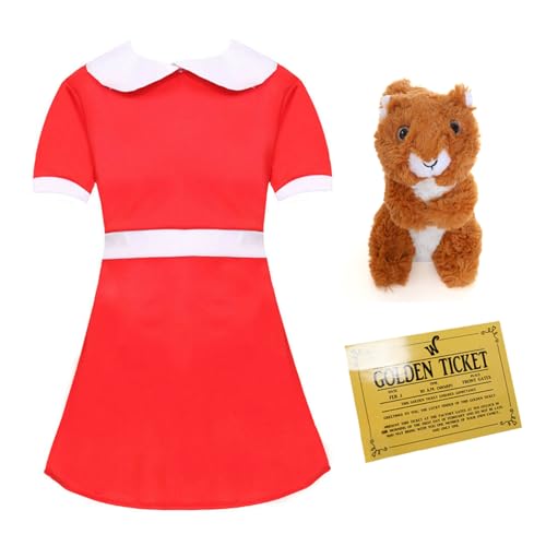 Mädchen Spoilt Golden TicketWinner Kostüm – Medium – Rotes Kleid mit weißem Kragen, Plüschtier Eichhörnchen und goldenem Ticket – Kinder-TV/Filmweltbuchtag Kostüm Mädchen Spoilt Golden TicketWinner Kostüm – Medium – Rotes Kleid mit weißem Kragen, Plüschtier Eichhörnchen und goldenem Ticket – Kinder-TV/Filmweltbuchtag Kostüm von I LOVE FANCY DRESS
