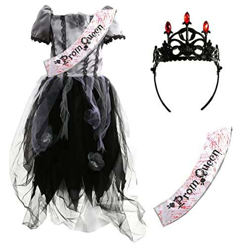 Mädchen Zombie Prom Queen Halloween Kostüm – Groß – Gothic Kostüm Grau & Schwarz Abschlussballkleid, schwarze Krone & Abschlussball Königin Schärpe Mädchen Zombie Prom Queen Halloween Kostüm – Groß – Gothic Kostüm Grau & Schwarz Abschlussballkleid, schwarze Krone & Abschlussball Königin Schärpe von I LOVE FANCY DRESS