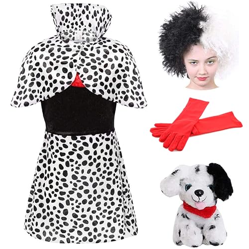Mädchen böse Hund Dame Kostüm - XL - Dalmatiner Print Kleid, Schwarz-Weiß-Perücke, rote Handschuhe, Spielzeug Dalmatiner - Kids World Book Day Fancy Dress Kostüm Mädchen böse Hund Dame Kostüm - XL - Dalmatiner Print Kleid, Schwarz-Weiß-Perücke, rote Handschuhe, Spielzeug Dalmatiner - Kids World Book Day Fancy Dress Kostüm von I LOVE FANCY DRESS