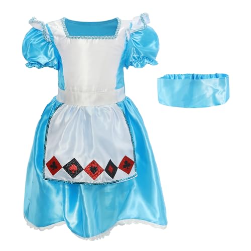 Mädchenkostüm Sweetie Girl – Medium – Blaues Satinähnliches Kleid, befestigte Schürze mit Spielkartenanzug Dekoration – Kinder-TV-Film, Weltbuchtag Kostüm Mädchenkostüm Sweetie Girl – Medium – Blaues Satinähnliches Kleid, befestigte Schürze mit Spielkartenanzug Dekoration – Kinder-TV-Film, Weltbuchtag Kostüm von I LOVE FANCY DRESS