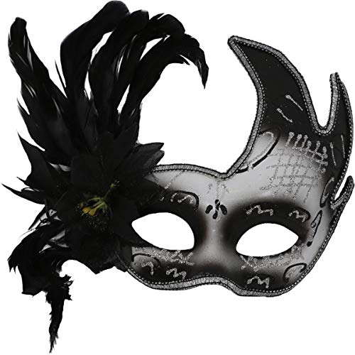 Maskerade Masken Kostüm Zubehör – Schwarz, Weiß und Silber Maskerade Masken Klassisches Design Glitzer Dekorative Gesichtsmasken mit schwarzen Federn Maskerade Masken Kostüm Zubehör – Schwarz, Weiß und Silber Maskerade Masken Klassisches Design Glitzer Dekorative Gesichtsmasken mit schwarzen Federn von I LOVE FANCY DRESS