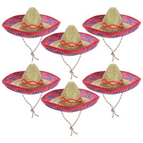 Mexikanische Sonnenblume Sombrero Deluxe Stroh Hut Fancy Kleid Kostüm von Ilovefancydress® erhältlich in vielfachen von: X1 – X6 – X12 – X24 – x48 – X100, rot, 6 Stück von I LOVE FANCY DRESS