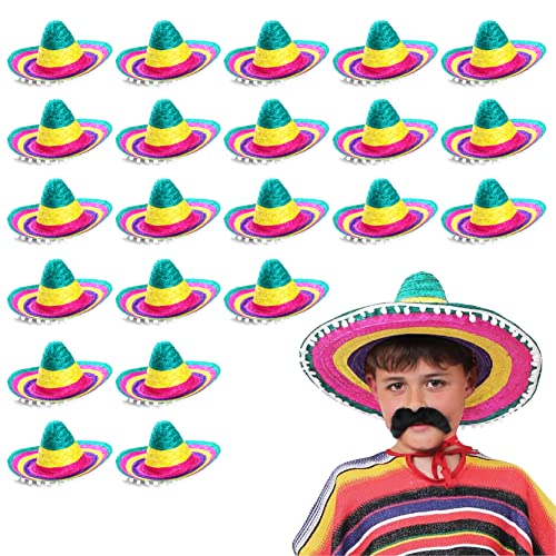 Mexikanischer Sombrero mit Pompon-Rändern, Kostüm-Accessoire, Strohhut für den Urlaub (12 Stück) von I LOVE FANCY DRESS