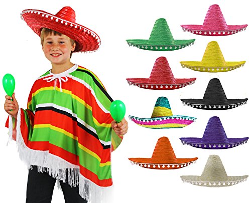 Mexikanischer mehrfarbiger Poncho + Sombrero mit Bommelkante, ideal für Kinder-Kostümparty, für Jungen oder Mädchen - die Sombreros sind in verschiedenen Farben erhältlich Mexikanischer mehrfarbiger Poncho + Sombrero mit Bommelkante, ideal für Kinder-Kostümparty, für Jungen oder Mädchen - die Sombreros sind in verschiedenen Farben erhältlich von I LOVE FANCY DRESS
