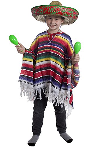 Mexikanisches Kinderkostüm für Jungen, Poncho + großes, grünes Sombrero Wild-West-Bandit für Kinder Mexikanisches Kinderkostüm für Jungen, Poncho + großes, grünes Sombrero Wild-West-Bandit für Kinder von I LOVE FANCY DRESS