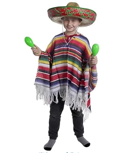 Mexikanisches Kinderkostüm für Jungen, Poncho + großes, grünes Sombrero Wild-West-Bandit für Kinder von I LOVE FANCY DRESS