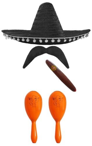 Mexikanisches Kostümzubehör-Set, Mexikanischer Sombrero + Maracas + Tash. Perfekt für mexikanische Kostüme, Senorita, Bandit Mariachi, Schwarz Mexikanisches Kostümzubehör-Set, Mexikanischer Sombrero + Maracas + Tash. Perfekt für mexikanische Kostüme, Senorita, Bandit Mariachi, Schwarz von I LOVE FANCY DRESS