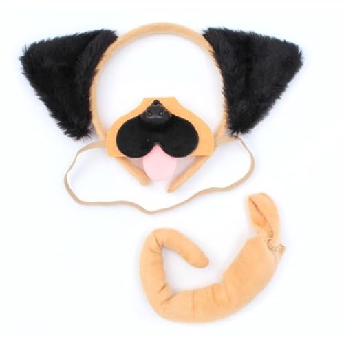 Mops-Ohren-, Nasen- und Schwanz-Kostüm-Set – Braunes und schwarzes Ohr-Stirnband, passende Hundenase und brauner Schwanz – perfekt für jede Kostümveranstaltung Mops-Ohren-, Nasen- und Schwanz-Kostüm-Set – Braunes und schwarzes Ohr-Stirnband, passende Hundenase und brauner Schwanz – perfekt für jede Kostümveranstaltung von I LOVE FANCY DRESS