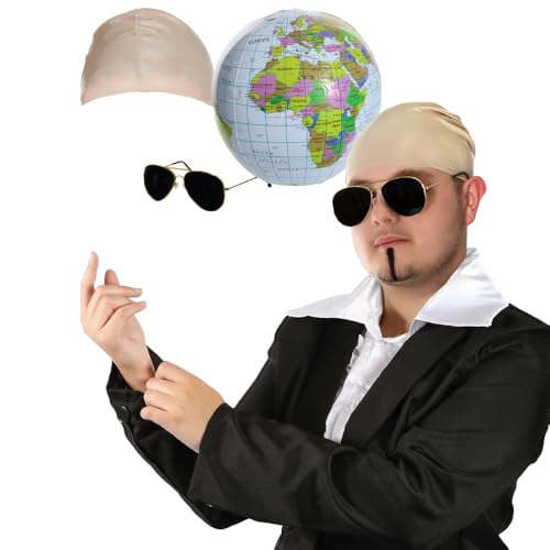 Mr Worldwide Zubehör-Set für Erwachsene, hautfarbene Latexkappe, schwarze Sonnenbrille, aufblasbarer Globus, schwarzer Seelenaufnäher, Musik-Ikone, berühmte Prominente, Kostümzubehör-Set Mr Worldwide Zubehör-Set für Erwachsene, hautfarbene Latexkappe, schwarze Sonnenbrille, aufblasbarer Globus, schwarzer Seelenaufnäher, Musik-Ikone, berühmte Prominente, Kostümzubehör-Set von I LOVE FANCY DRESS