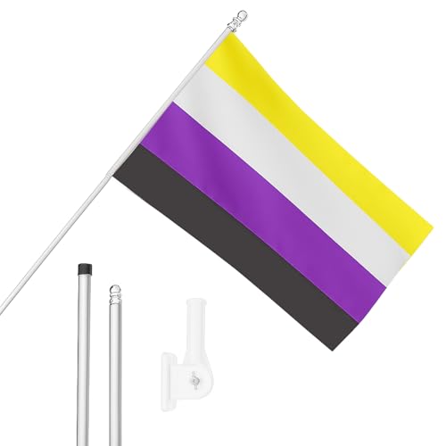 Non-Binary Flagge, Fahnenmast und Wandhalterung, 152 x 91 cm, nicht-binäre Flagge mit Ösen, ausziehbarer Stange und Halterung, Pride Month Indoor Outdoor Dekoration, LGBTQ+ Festivals und Feiern von I LOVE FANCY DRESS