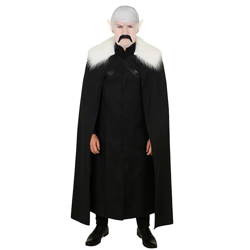 Nosferatu Vampir-Kostüm-Zubehör-Set für Erwachsene, schwarzer Umhang, kahle Kappe, spitze Ohren, Make-up-Set, klassisches Horrorfilm-Monster-Kostüm-Outfit von I LOVE FANCY DRESS