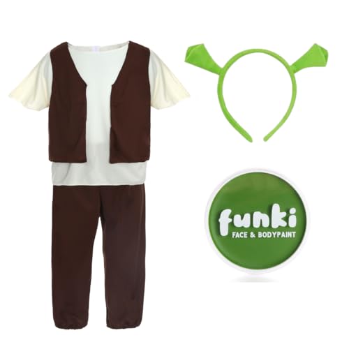 Oger-Kostüm für Erwachsene mit offiziell lizenzierten Shrek-Ohren & grüner Gesichtsfarbe – lustiges grünes Monster-Kostüm für Halloween, Partys und Cosplay (Standardgröße) von I LOVE FANCY DRESS