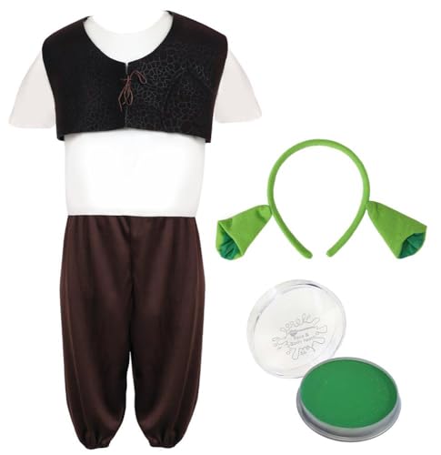 Oger-Kostüm für Kinder mit offiziell lizenzierten Shrek-Ohren & grüner Gesichtsfarbe – klein – lustiges grünes Monster-Kostüm für Halloween, Partys & Buchwoche von I LOVE FANCY DRESS