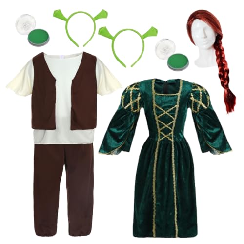 Oger-Paar-Kostüm - Erwachsenenkostüm Prinzessin mit Perücke & Oger Verkleidung Set mit lizenzierten Shrek-Ohren und grüner Gesichtsfarbe - Perfekt für Halloween, Partys, Cosplay von I LOVE FANCY DRESS