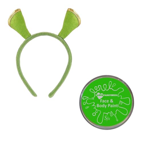 Oger-Stirnband und grüne Gesichtsbemalung, Sumpf-Oger-Kostüm-Zubehör für Erwachsene und Kinder, Halloween-Kostüm, Cosplay, Filmfiguren-Make-up-Kit Oger-Stirnband und grüne Gesichtsbemalung, Sumpf-Oger-Kostüm-Zubehör für Erwachsene und Kinder, Halloween-Kostüm, Cosplay, Filmfiguren-Make-up-Kit von I LOVE FANCY DRESS