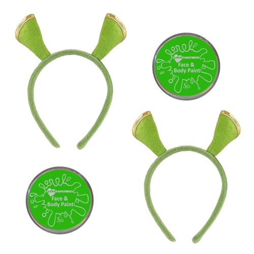 Oger-Stirnband und grüne Gesichtsbemalung Set (2er-Pack) – Sumpf-Oger-Kostüm, Duo für Paare, Zubehör für Erwachsene und Kinder, Halloween-Kostüm, Cosplay, Filmfiguren-Make-up-Kit von I LOVE FANCY DRESS