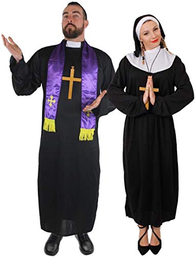 PRIESTER & NONNEN PAARE ORIGENAL KOSTÜM- FANCY DRESS -FÜR KARNEVAL UND VERKLEIDUNGEN - MÄNNER -SCHWARZE PFARRER ROBE UND EIN LILA SCHAL + DAMEN NONNEN TUNIKA MIT WEISSEN KRAGEN UND EINEM SCHWARZEN SEIL GÜRTEL SOWIE EINEM GROSSEN GOLDENEN KREUZ ZU ERHALTEN NUR VON ILOVEFANCYDRESS PRIESTER & NONNEN PAARE ORIGENAL KOSTÜM- FANCY DRESS -FÜR KARNEVAL UND VERKLEIDUNGEN - MÄNNER -SCHWARZE PFARRER ROBE UND EIN LILA SCHAL + DAMEN NONNEN TUNIKA MIT WEISSEN KRAGEN UND EINEM SCHWARZEN SEIL GÜRTEL SOWIE EINEM GROSSEN GOLDENEN KREUZ ZU ERHALTEN NUR VON ILOVEFANCYDRESS von I LOVE FANCY DRESS