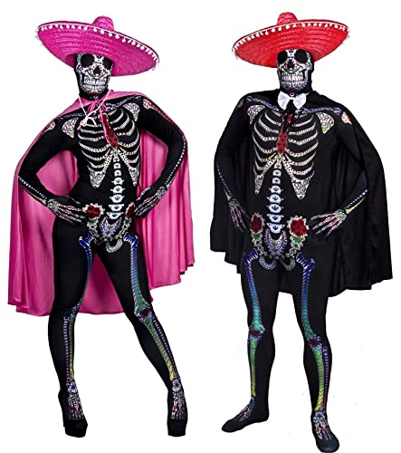 I LOVE FANCY DRESS Halloween-Kostüme für Paare, Tag der Toten – passende Schädel-Hautanzüge + Sombreros für Sie und Ihn, rote und rosa Umhänge (Herren: L – Damen: XL) I LOVE FANCY DRESS Halloween-Kostüme für Paare, Tag der Toten – passende Schädel-Hautanzüge + Sombreros für Sie und Ihn, rote und rosa Umhänge (Herren: L – Damen: XL) von I LOVE FANCY DRESS