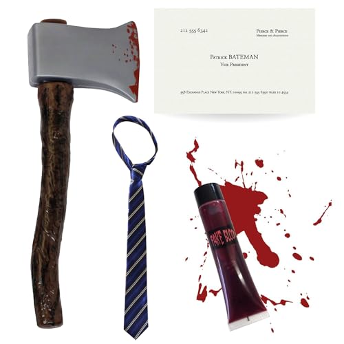 Patrick Bateman Kostüm Zubehör-Set – Blühende Axt + blaue Krawatte + Visitenkarte + falsches Blut – Erwachsene American Psycho-TV & Film Charakter Halloween Kostüm Patrick Bateman Kostüm Zubehör-Set – Blühende Axt + blaue Krawatte + Visitenkarte + falsches Blut – Erwachsene American Psycho-TV & Film Charakter Halloween Kostüm von I LOVE FANCY DRESS