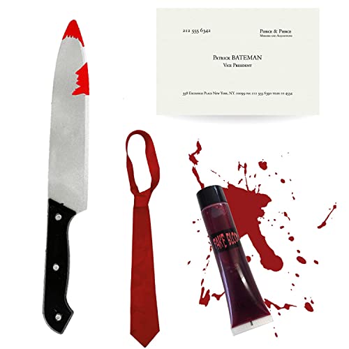 Patrick Bateman Kostüm Zubehör-Set – Blutmesser + rote Krawatte + Visitenkarte + falsches Blut – Erwachsene American Psycho TV & Film Charakter Halloween Kostüm von I LOVE FANCY DRESS