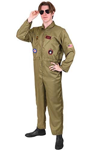 Pilotenkostüm für Erwachsene - Grüner Piloten Overall mit Abzeichen - Herren Pilot Aviator Halloween Party Kostüm (Mittel) von I LOVE FANCY DRESS