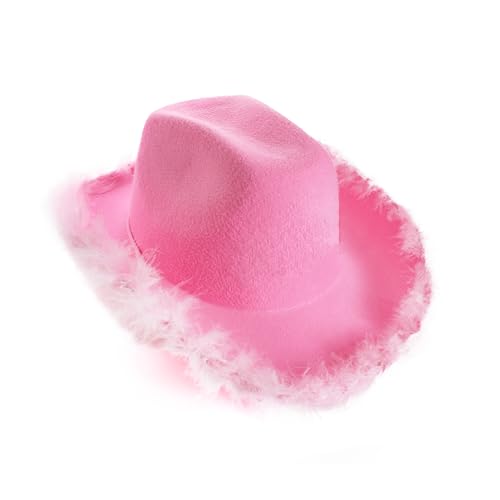 Pinker Cowgirl-Hut mit flauschigem Marabu-Besatz - lustiges Western-Kostüm-Accessoire für Junggesellinnenabschiede, Festivals, Cowboy-Themen-Events, Rodeos und Abende Pinker Cowgirl-Hut mit flauschigem Marabu-Besatz - lustiges Western-Kostüm-Accessoire für Junggesellinnenabschiede, Festivals, Cowboy-Themen-Events, Rodeos und Abende von I LOVE FANCY DRESS