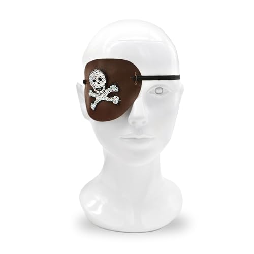 Piraten-Augenklappe mit Totenkopf-Design, Pailletten, Braun, 3 Stück, ideal für Piratenkostüme, Motto-Partys, Halloween und Kostümveranstaltungen Piraten-Augenklappe mit Totenkopf-Design, Pailletten, Braun, 3 Stück, ideal für Piratenkostüme, Motto-Partys, Halloween und Kostümveranstaltungen von I LOVE FANCY DRESS