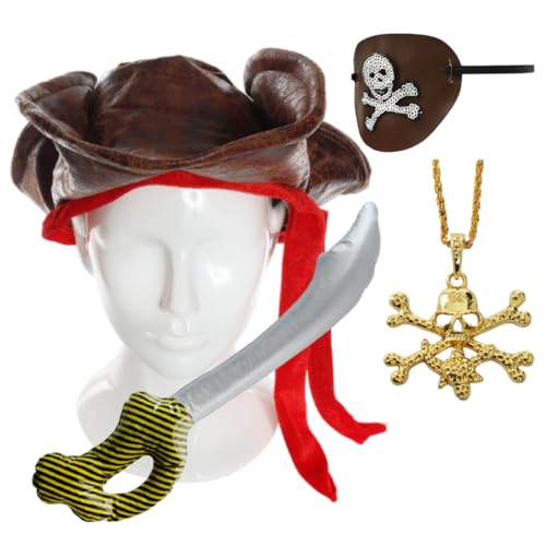Piratenkostüm Zubehör Set für Erwachsene, Piratenhut, Goldseilkette mit Totenkopf & Knochen Anhänger, aufblasbares Schwert, Freibeuter Verkleidung Halloween Cosplay Schatzsuche Party Outfit Piratenkostüm Zubehör Set für Erwachsene, Piratenhut, Goldseilkette mit Totenkopf & Knochen Anhänger, aufblasbares Schwert, Freibeuter Verkleidung Halloween Cosplay Schatzsuche Party Outfit von I LOVE FANCY DRESS