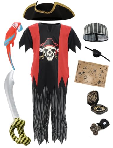 Piratenkostüm für Kinder, Jungen, Mädchen, Verkleidung, Rollenspiel, Buchwoche, Tag, Schwert, aufblasbar, Papageienauge, Kapitänshut, 4–6 Jahre Piratenkostüm für Kinder, Jungen, Mädchen, Verkleidung, Rollenspiel, Buchwoche, Tag, Schwert, aufblasbar, Papageienauge, Kapitänshut, 4–6 Jahre von I LOVE FANCY DRESS