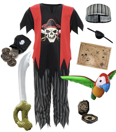 Piratenkostüm für Kinder, Jungen, Mädchen, Verkleidung, Rollenspiel, Buchwoche, Tag, Schwert, aufblasbarer Papageienaugenklappe, Kompass, 3–4 Jahre Piratenkostüm für Kinder, Jungen, Mädchen, Verkleidung, Rollenspiel, Buchwoche, Tag, Schwert, aufblasbarer Papageienaugenklappe, Kompass, 3–4 Jahre von I LOVE FANCY DRESS