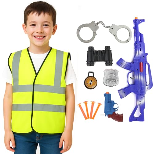 Polizei-Kostüm-Set für Kinder, Größe M, Polizisten-Panda-Hut, Warnweste, Polizeiabzeichen, Fernglas, Kompass und gefälschte Kunststoff-Spielzeugpistolen – Kinder, Jungen, Mädchen, Rollenspiel-Kostüm Polizei-Kostüm-Set für Kinder, Größe M, Polizisten-Panda-Hut, Warnweste, Polizeiabzeichen, Fernglas, Kompass und gefälschte Kunststoff-Spielzeugpistolen – Kinder, Jungen, Mädchen, Rollenspiel-Kostüm von I LOVE FANCY DRESS