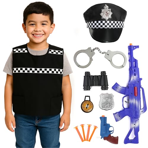 Polizei-Kostüm-Set für Kinder, groß, Weste, Abzeichen, Spielzeugpistolen, Handschellen und mehr, Rollenspiel-Verkleidungsset für Jungen und Mädchen von I LOVE FANCY DRESS