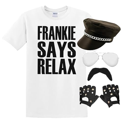 Pop-Star-Kostüm für Erwachsene, 80er-Jahre-Kostüm, Größe XXL, weißes Slogan-T-Shirt, Biker-Kappe, Nietenhandschuhe, Sonnenbrille, schwarzer Schnurrbart – Herren-Musikik-Ikone der 1980er-Jahre, tolles Pop-Star-Kostüm für Erwachsene, 80er-Jahre-Kostüm, Größe XXL, weißes Slogan-T-Shirt, Biker-Kappe, Nietenhandschuhe, Sonnenbrille, schwarzer Schnurrbart – Herren-Musikik-Ikone der 1980er-Jahre, tolles von I LOVE FANCY DRESS