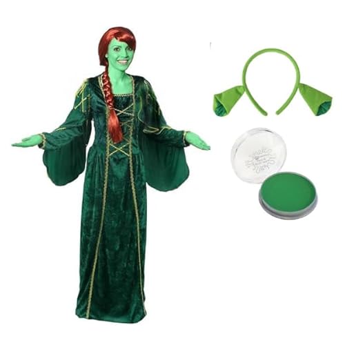 Prinzessin Fiona Oger Kostüm für Erwachsene – Grünes Prinzessinnenkleid mit lizenzierten Shrek-Ohren, Zopfperücke & grüner Gesichtsfarbe – perfekt für Märchen, Film & Halloween-Spaß Prinzessin Fiona Oger Kostüm für Erwachsene – Grünes Prinzessinnenkleid mit lizenzierten Shrek-Ohren, Zopfperücke & grüner Gesichtsfarbe – perfekt für Märchen, Film & Halloween-Spaß von I LOVE FANCY DRESS