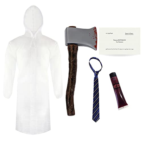 Psycho-Kostüm für Erwachsene – Standard – transparenter Regenmantel, blaue Krawatte, falsche Axt, Visitenkarte und Kunstblut – Herren-Psycho-Amerikanischer TV-Filmcharakter, Halloween-Kostüm von I LOVE FANCY DRESS