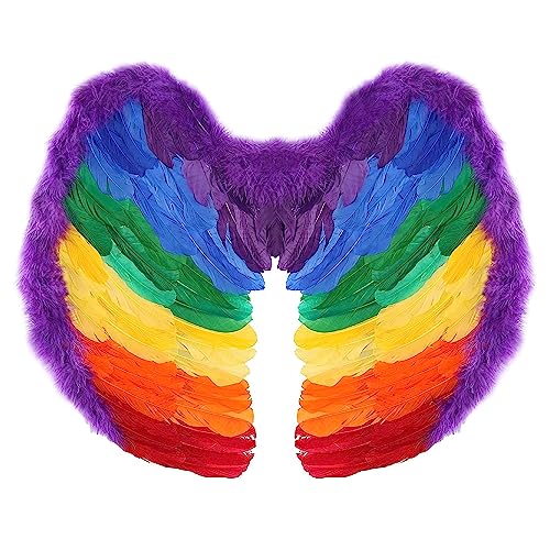 Rainbow Pride Wings – Regenbogen-Feder-Engelsflügel mit Riemen – Herren Damen Stolz, Kostümzubehör für LGBTQ+ Pride und Karneval – 1 Stück von I LOVE FANCY DRESS